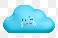 Crying cloud png sticker, 3D emoticon, transparent background