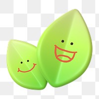 Smiling leaves png sticker, 3D emoticon illustration, transparent background