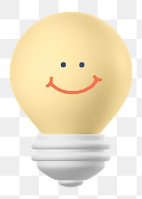 Smiling light bulb png sticker, 3D emoticon illustration, transparent background