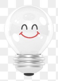 Smiling light bulb png sticker, 3D emoticon illustration, transparent background