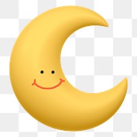 Smiling png crescent moon sticker, 3D emoticon illustration, transparent background