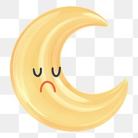 Sad png crescent moon sticker, 3D emoticon illustration, transparent background
