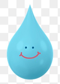 Smiling water drop png sticker, 3D emoticon illustration, transparent background