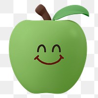 Smiling apple png fruit sticker, 3D emoticon illustration, transparent background
