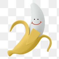 Smiling banana png fruit sticker, 3D emoticon illustration, transparent background