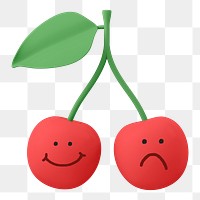 Sad, happy png cherries fruit sticker, 3D emoticon illustration, transparent background