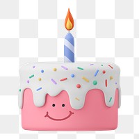 Smiling birthday png cake sticker, 3D emoticon illustration, transparent background