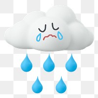 Crying cloud png sticker, 3D emoticon, transparent background