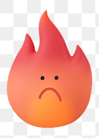 Sad flame png sticker, 3D emoticon illustration, transparent background