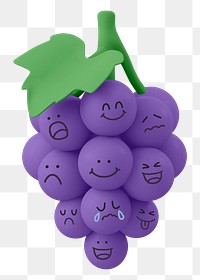 Grapes emoticon png fruit sticker, 3D  illustration, transparent background