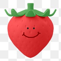 Smiling strawberry png fruit sticker, 3D emoticon illustration, transparent background