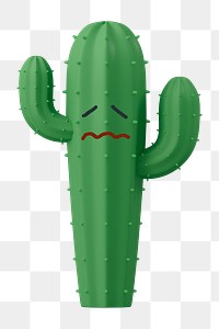 Confounded face png cactus sticker, 3D emoticon illustration, transparent background