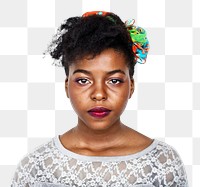 Sad African woman png sticker, transparent background