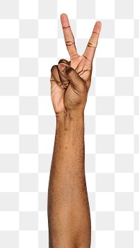 V sign png black hand gesture sticker, victory peace sign language on transparent background