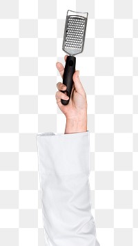 Microplane png in hand sticker on transparent background
