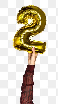 Png number 2 balloon in hand sticker on transparent background