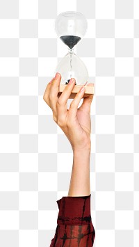 Hourglass png in hand sticker on transparent background