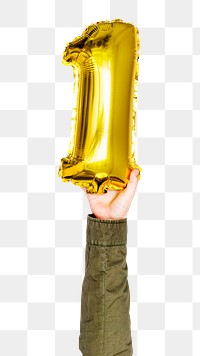 Png number one balloon in hand sticker on transparent background