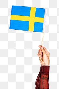 Swedish flag png in hand sticker, national symbol on transparent background