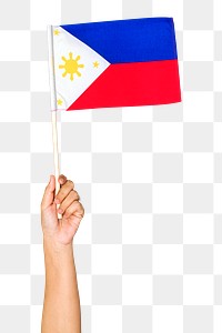 Philippines' flag png in hand sticker, national symbol on transparent background