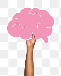 Hand holding brain png sticker, transparent background