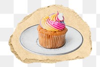 Homemade cupcake png sticker, ripped paper, transparent background