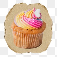 Homemade cupcake png sticker, ripped paper, transparent background