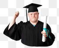 Down syndrome png graduate sticker, education cut out, transparent background