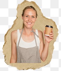 Woman barista png sticker, ripped paper, transparent background