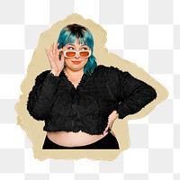 Plus size woman png sticker, ripped paper, transparent background