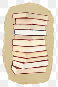 Stacked books png sticker, ripped paper, transparent background