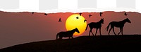 Horses silhouette png border, transparent background, animal sunset border