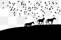 Horses silhouette png border, transparent background