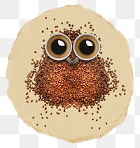 Png coffee owl shape sticker, food & drink ripped paper, transparent background