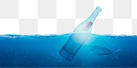 Bottle in ocean png sticker, transparent background