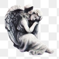 Png sleeping angel statue sticker, sculpture transparent background