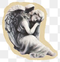 Png sleeping angel statue sticker,  sculpture ripped paper, transparent background