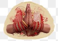 Namaste hands png sticker, ripped paper, transparent background