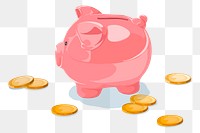 Piggybank with coins png sticker, transparent background