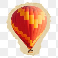 Hot air balloon png sticker, ripped paper on transparent background