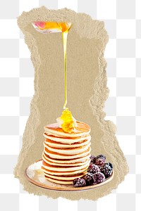 Delicious pancakes png ripped paper sticker, breakfast food graphic, transparent background