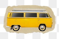 Yellow minivan png ripped paper sticker, retro vehicle, transparent background