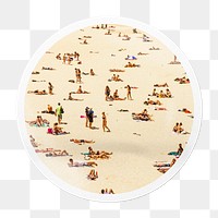 Png people at the beach sticker, Summer in circle frame, transparent background