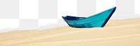 Stranded boat png border, torn paper design, transparent background