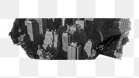 Grayscale city buildings png sticker, washi tape, transparent background