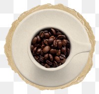 Png coffee beans cup sticker, food & drink ripped paper, transparent background