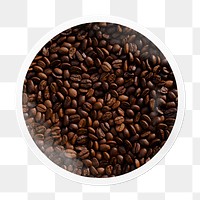 Coffee beans png sticker, aesthetic circle frame, transparent background