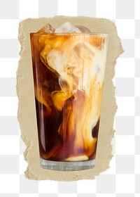 Iced latte coffee png ripped paper sticker, refreshment graphic, transparent background