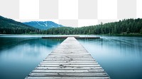 Wooden pier png border, lake view, transparent background