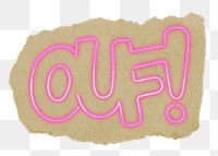 Ouf! typography png ripped paper sticker, pink neon graphic, transparent background